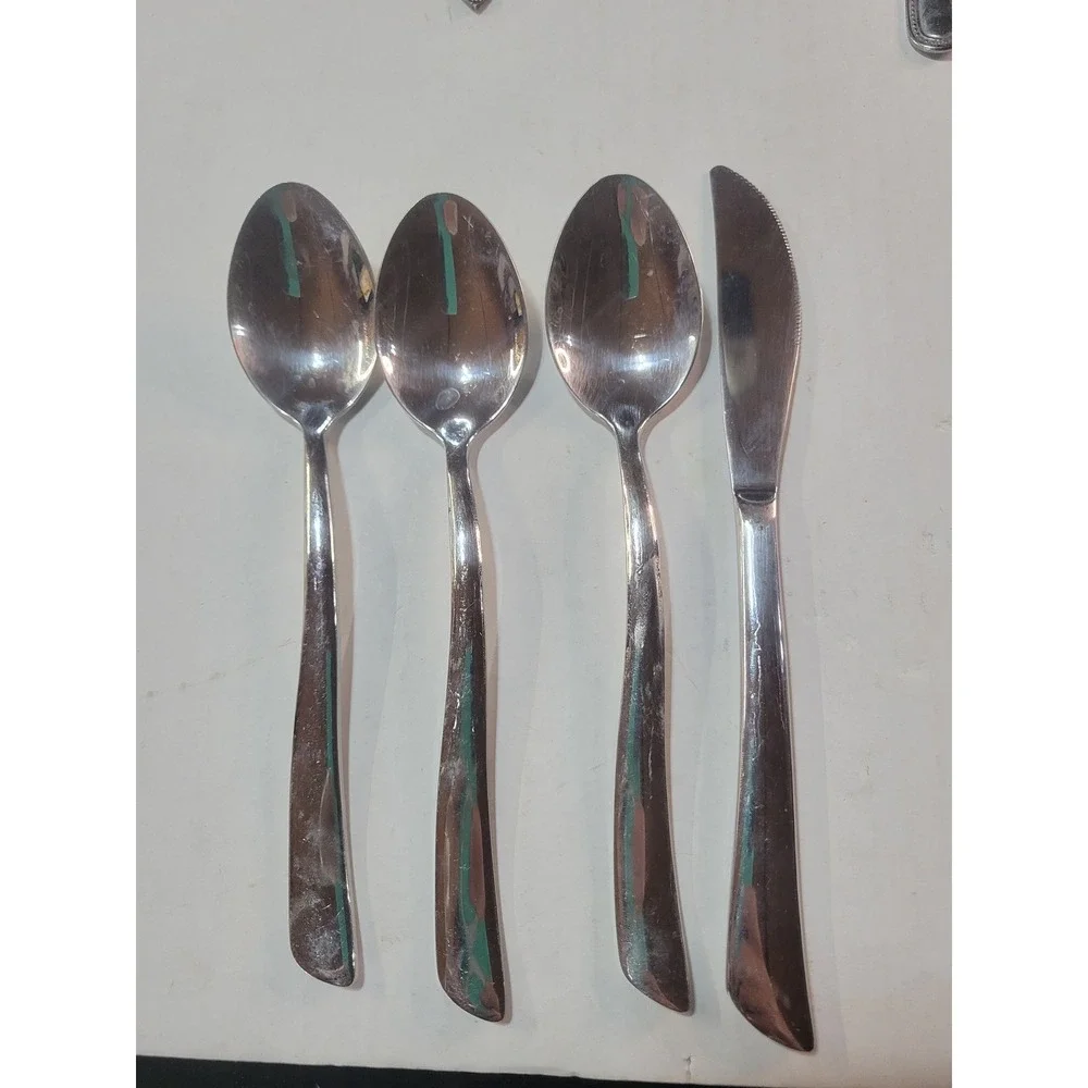 Royal 18/10 Stainless Steel Flatware 4pc Set 3 Teaspoons 1 Knife Modern Curved‎